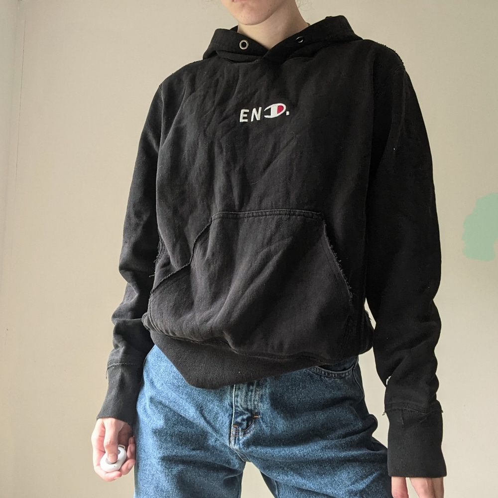 End X Champion Black Reverse Weave Hoodie